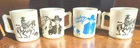 Vintage Hopalong Cassidy 4 Milk Glass Child's Cowboy Mugs  Hazel Atlas USA EXCEL