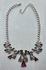 Modernist Style Statement Necklace Silver Tone Chain & Rhinestone Adjustable  — photo 1