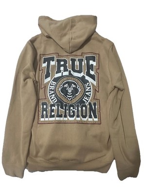 True Religion Hoodie Mens Retro Stud Zip-up Large Tan Brand New