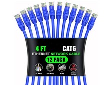 Bek-tek Blue Cat6 Patch Cable 4ft 24 AWG Pack Of 12