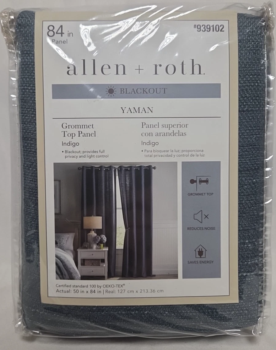 Allen + Roth 84" Thermal Lined Room Darkening Curtain~Grommet Top~Indigo Blue