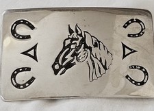 Vintage Chambers Horse Head with Horseshoes Vintage Southwestern Belt Buckle