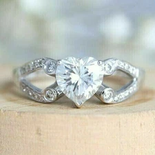2.10 Ct Heart Cut Shining Moissanite Wedding Ring 14k White Gold Finish