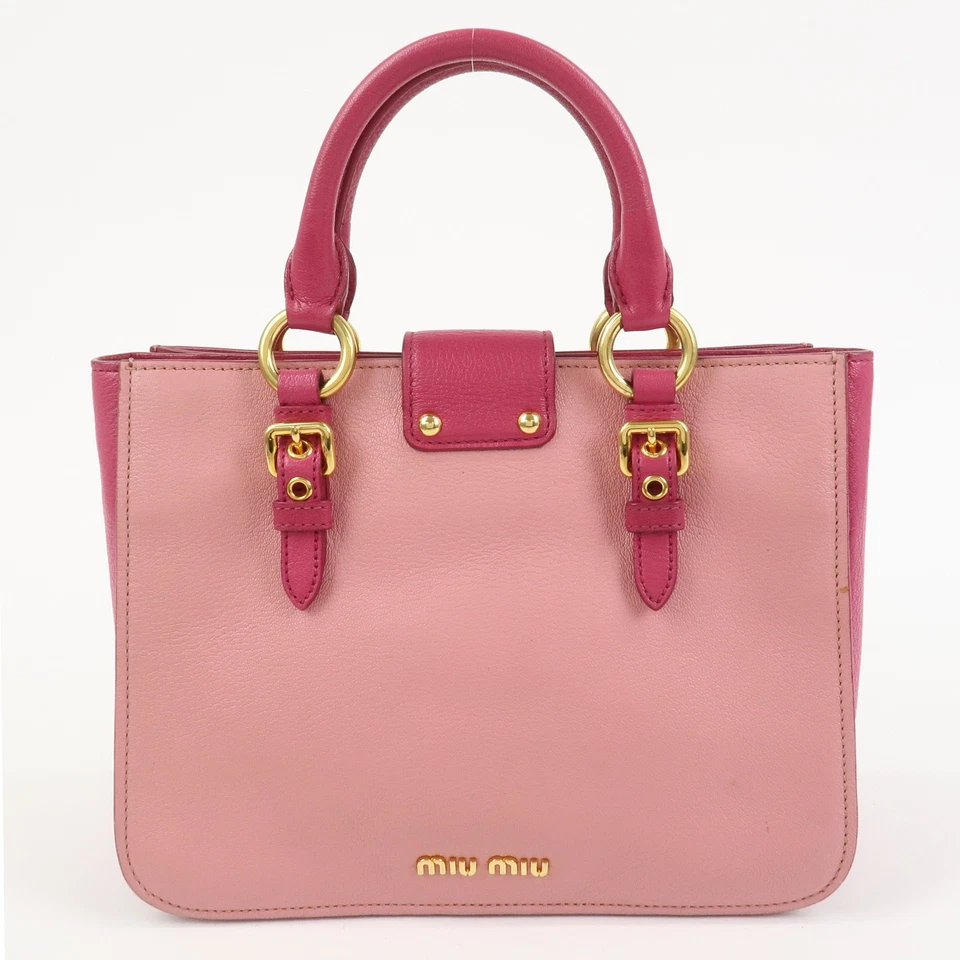MIU MIU Logo Leather 2Way Bag Hand Bag Shoulder Bag Pink Authentic Used F/S - Image 2 of 4