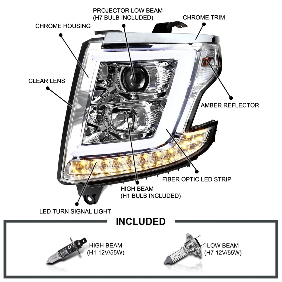 Clear Fits 2015-2020 Chevy Tahoe Suburban Projector Headlights Lamps LED Bar Foto 3 de 4