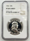 1963 Proof Franklin Half Dollar 50C NGC PF68 PR68 Cameo CAM Silver US Coin BM1