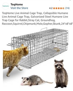 TeqHome Collapsible Steel Live Trap Cage Silver for Cat Raccoon Squirrel 24x8x8