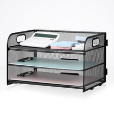 NCXTKJ 3-Tier Letter Tray Paper Organizer with Handle, Compact Mesh Desk File...