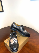 Burberry Robin Men's Leather Oxford Dress Shoes Black Brogue Check EU 47 US 13