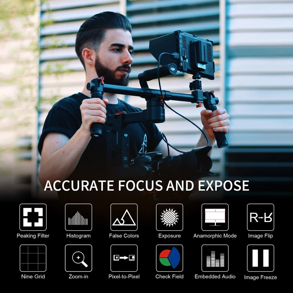 Monitor de campo câmera DSLR 7" 4K HDMI 1080p tela IPS com para-sol - Imagem 3 de 4