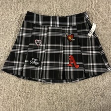 Punk Black  White Plaid Pleated Mini Skirt - Size M Y2K Grunge Schoolgirl Skate