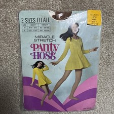 VTG 70s Retro Mod Miracle Stretch Pantyhose Nylons Beige Sz 1 Fit 4  11  - 5  4  US
