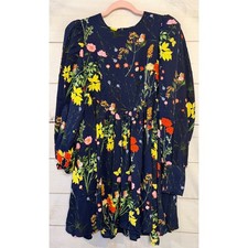 POMANDER PLACE Floral Navy Blue Long Sleeve A Line Dress Size L