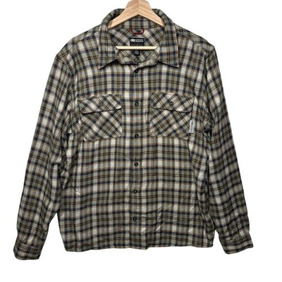 Outdoor Research Feedback Twill Flannel Shirt Men s Sz L Plaid Utility Workwear