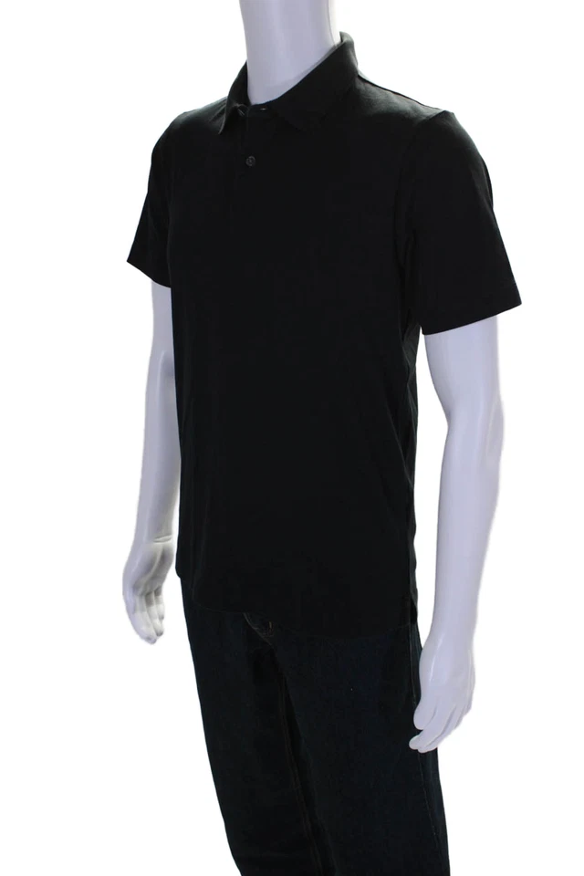 Camisa polo Theory para hombre de algodón manga corta con cuello abotonado negra talla S Foto 2 de 4
