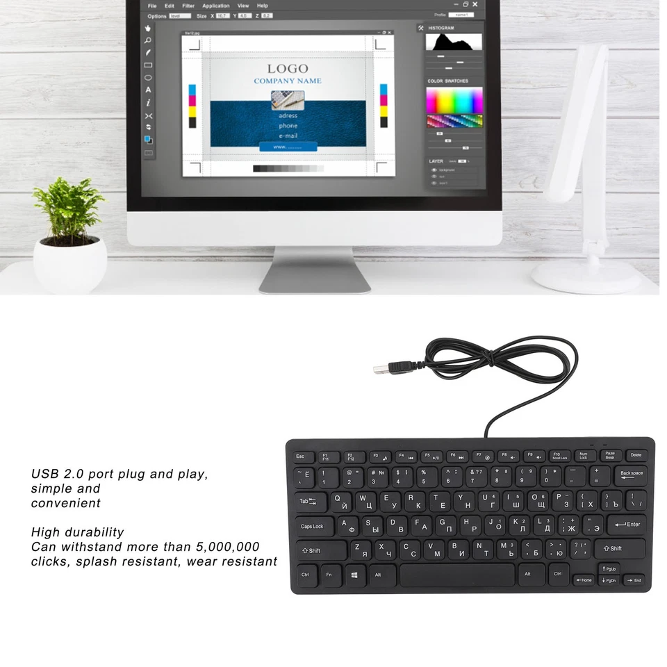 78 Key Ultra Slim Language Keyboard USB Wired Compact Keyboard With Ergonomic - Image 3 of 4