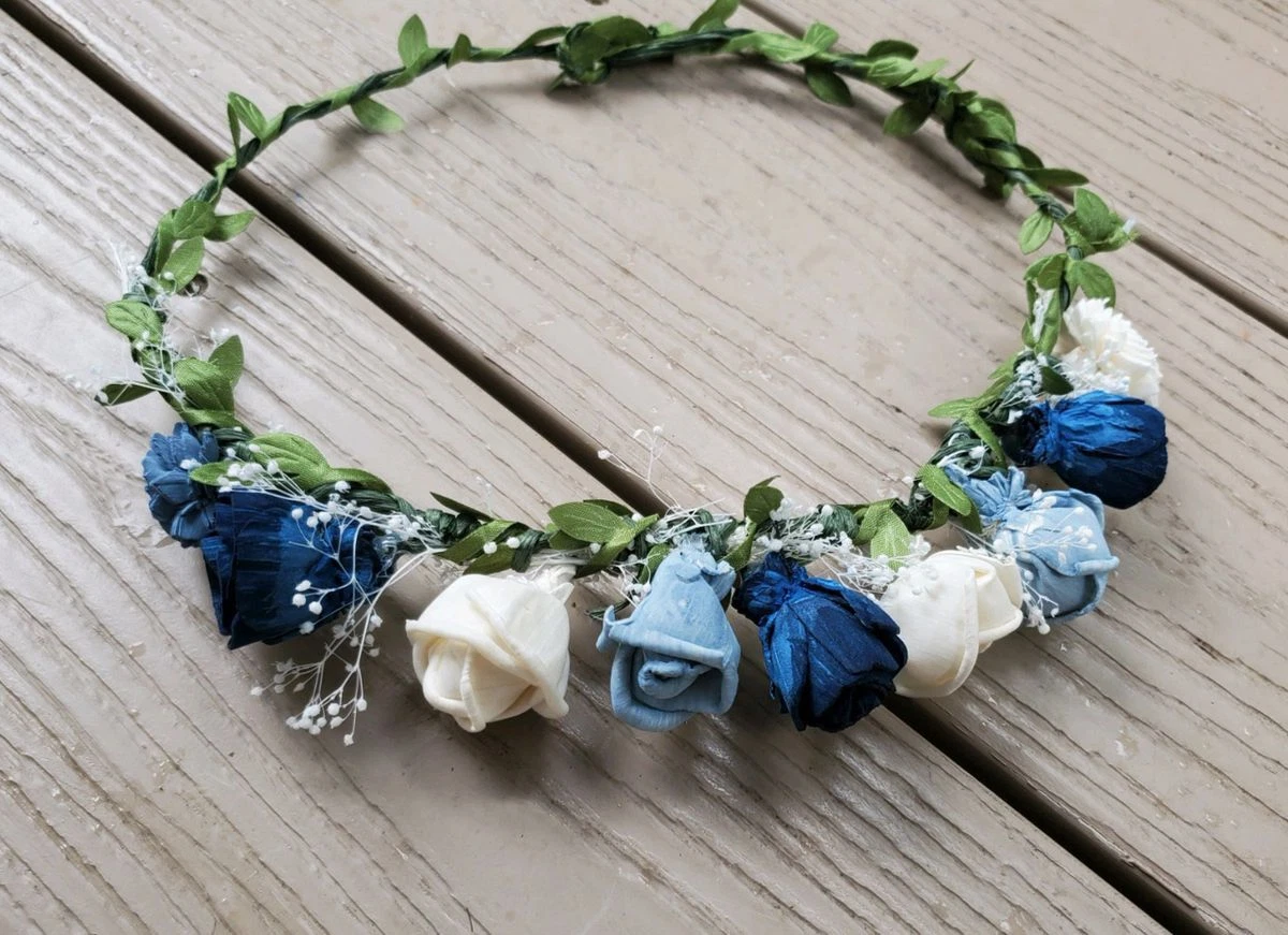 Dusty Blue Navy Flower Crown Sola Wood Wedding Hair Roses Little