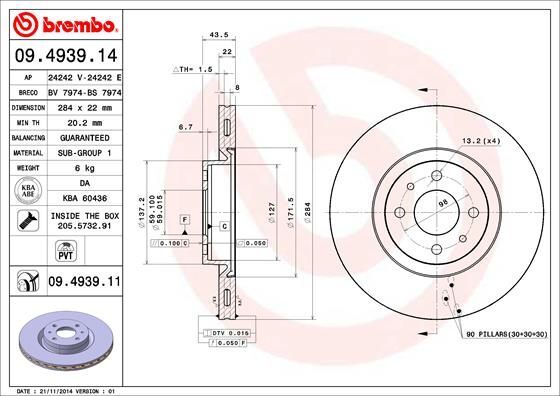 2X Brembo 09.4939.11 Bremsscheibe FüR Abarth CitroËN Passend FüR Fiat Lancia-image
