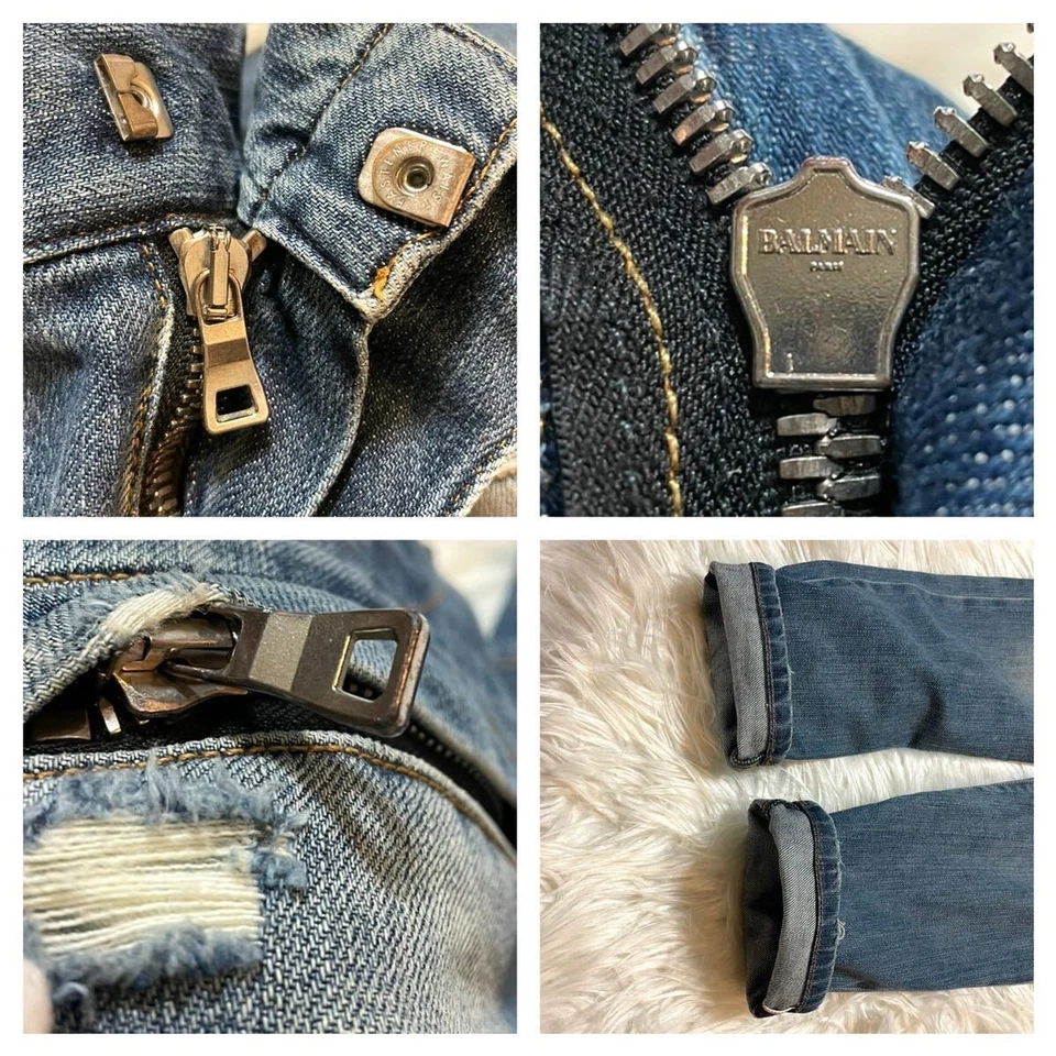 Genuine Magazine Model Balmain Homme Damaged Biker Stretch Denim Pants Jeans 28 - Image 3 of 4