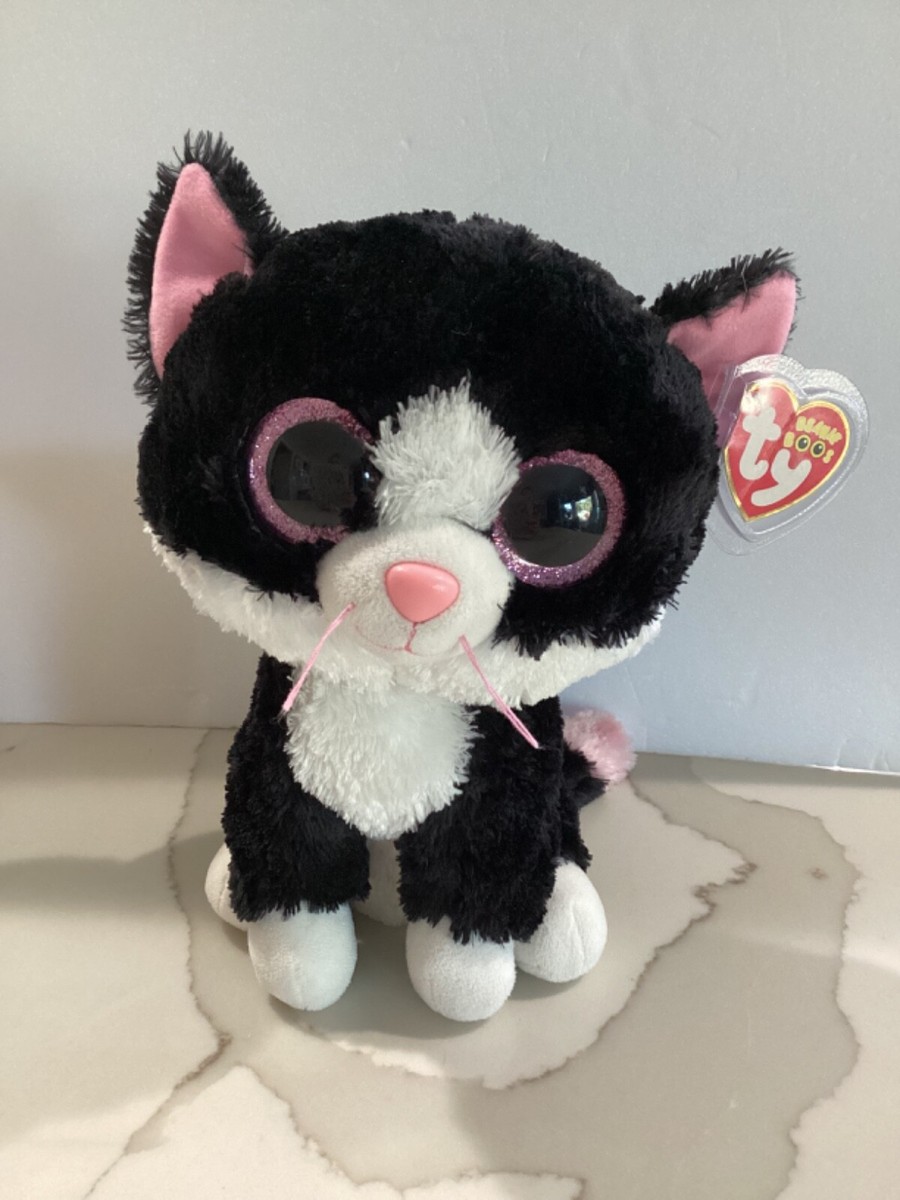 Ty 2014 PEPPER Black White Cat Beanie Boo Buddy Glitter Eyes 9”