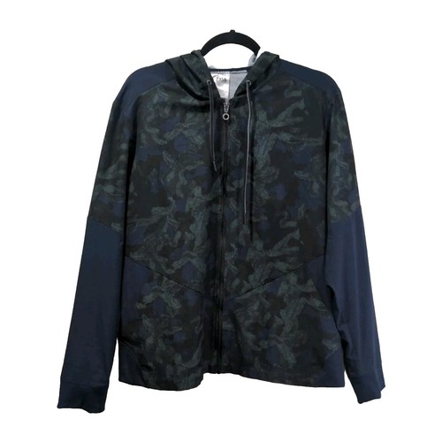 ZYIA Active Womens Evening Paradise Mesh Jacket Size XL Blue Green Full Zip Hood