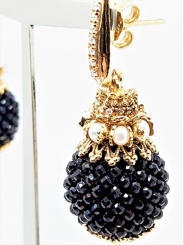 ORECCHINI Arg.925 laminato in oro 18 Kt con ONICE NATURALE e PERLINE  - Foto 1 di 6