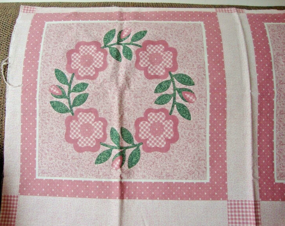 Light Pink Gingham Flowers Fabric Panels - Fabric Traditions 1992 - Image 2 of 4