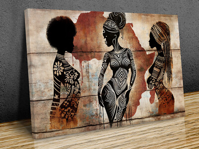 Afrikanische Damen Graffiti Stil rustikale Struktur montiert Leinwanddruck fertig zum Aufhängen
