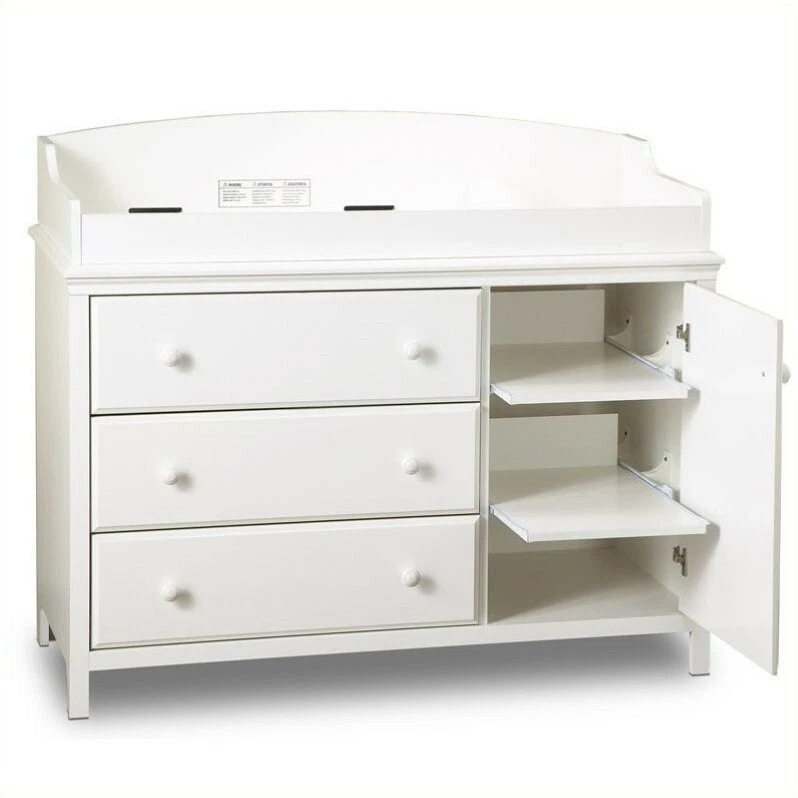 Baby Crib and Dresser Changing Table Set in Pure White Set of 2