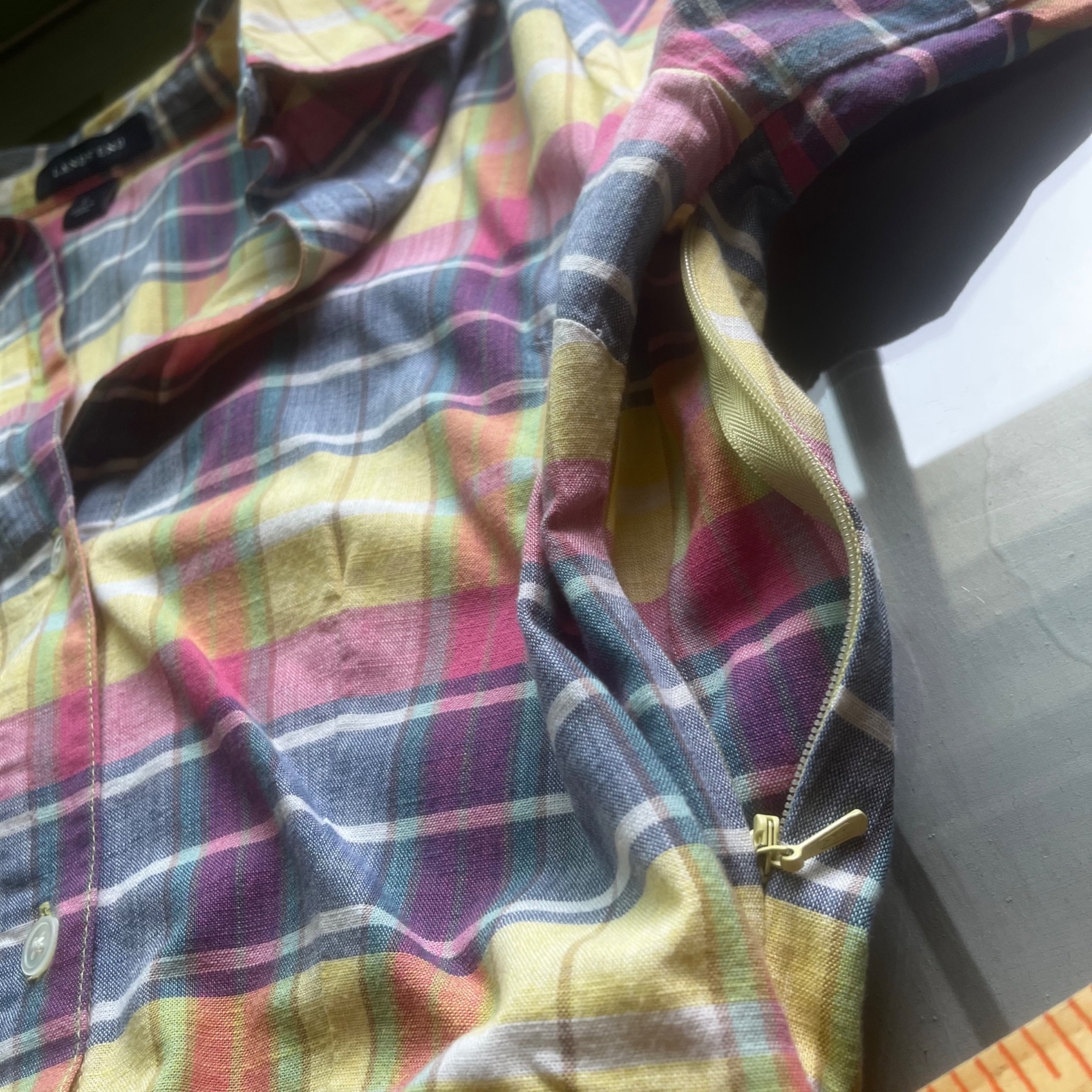 Lands' End Madras Plaid Shirt Dress Button Front Plea… Gem