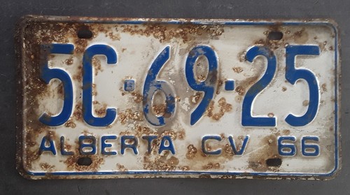 1966 Alberta Canada Licence Plate 5C-69-25 Beat Up Needs Restoration