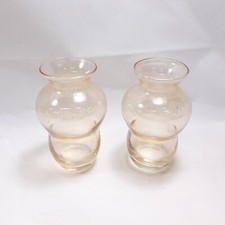 2 Small Clear Light  Amber Glass Vases Vintage