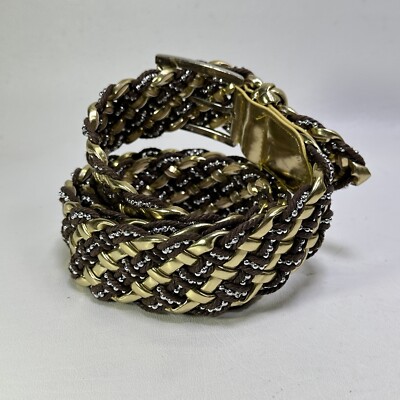 Vtg 80s Braided Belt Women L XL Gold Black Silver Ball Beads  display picture 3