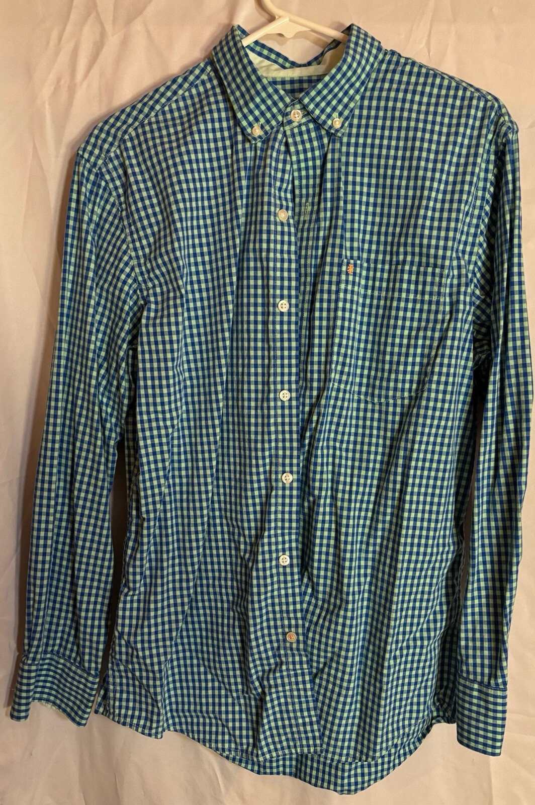 Izod Mens Long Sleeve Button M Medium Blue Green Plaid Shirt