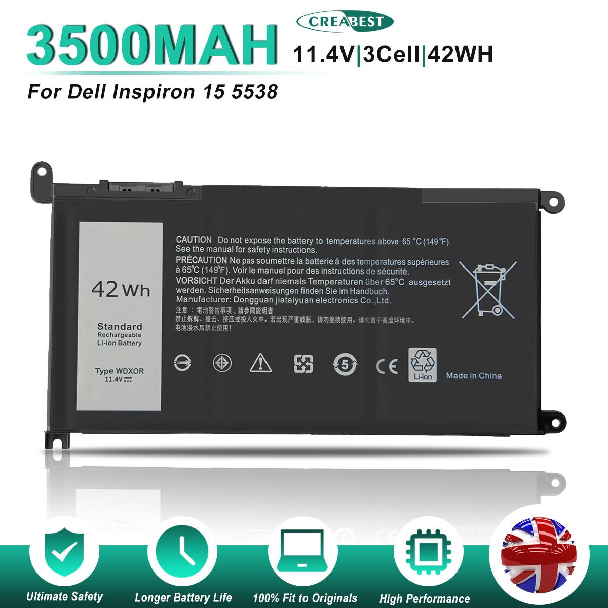 Batteria Per Dell Inspiron 15 5565-7580 E Altri Modelli | 11.4V 42Wh | Compatibile WDX0R - Foto 12