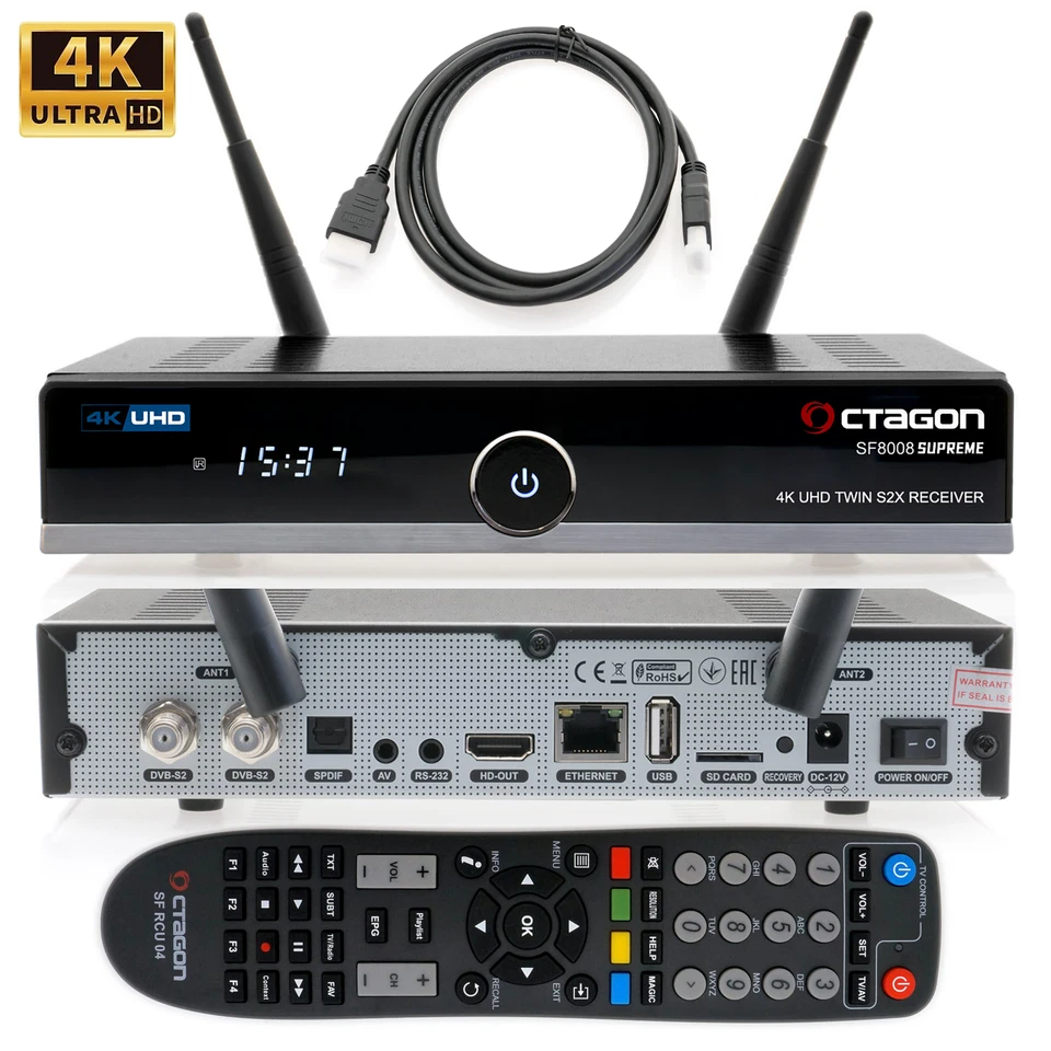 Octagon SF8008 4K TWIN SUPREME UHD E2 2x DVB-S2X Linux PVR Twin Sat Receiver M.2 - Bild 1 von 4