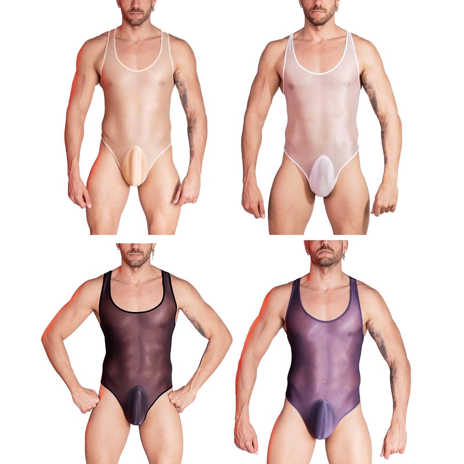 Mens Jumpsuit Slim Fit Bodysuit Stretchy Nightwear Sexy Leotard Sissy Lingerie-image