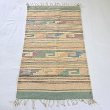 VTG Southwest Wool Saddle Blanket Rug Pastel Geometric Stripe 37 x 22 Fringe