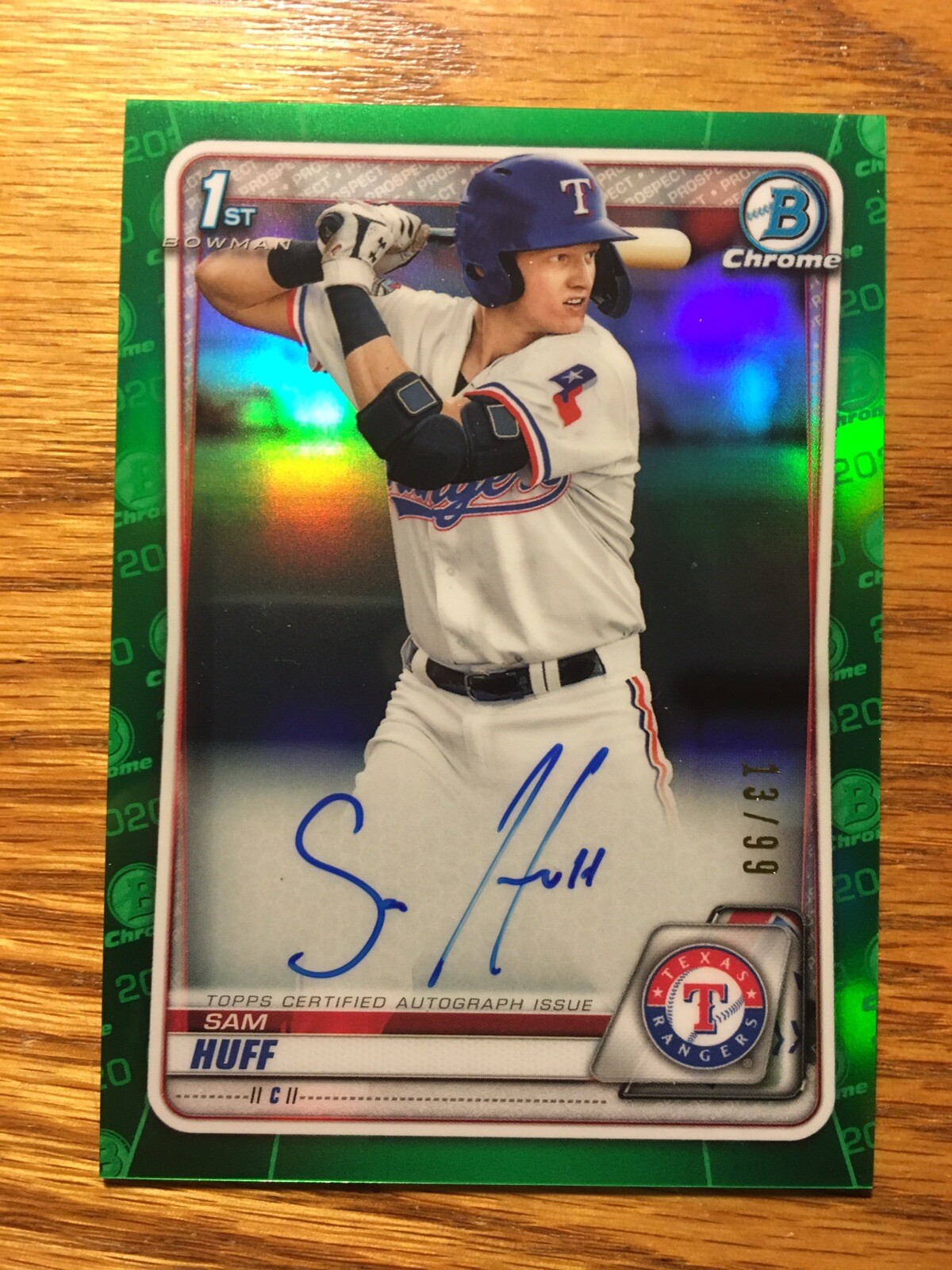 2020 Bowman Chrome Sam Huff Rangers RC Green Refractor Auto #/99