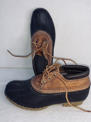 LL BEAN Womens Sz Gumshoe Loafers Bean Boots Rubber Leather Brown Made In  USA