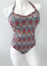 Fat Face Multi Print Halter Swimsuit UK 14