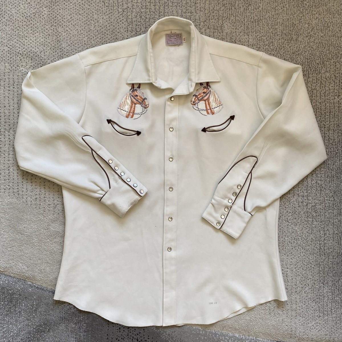 Vintage 60s H Bar C 17.5 XL Rayon Gabardine Western Shirt Horse 