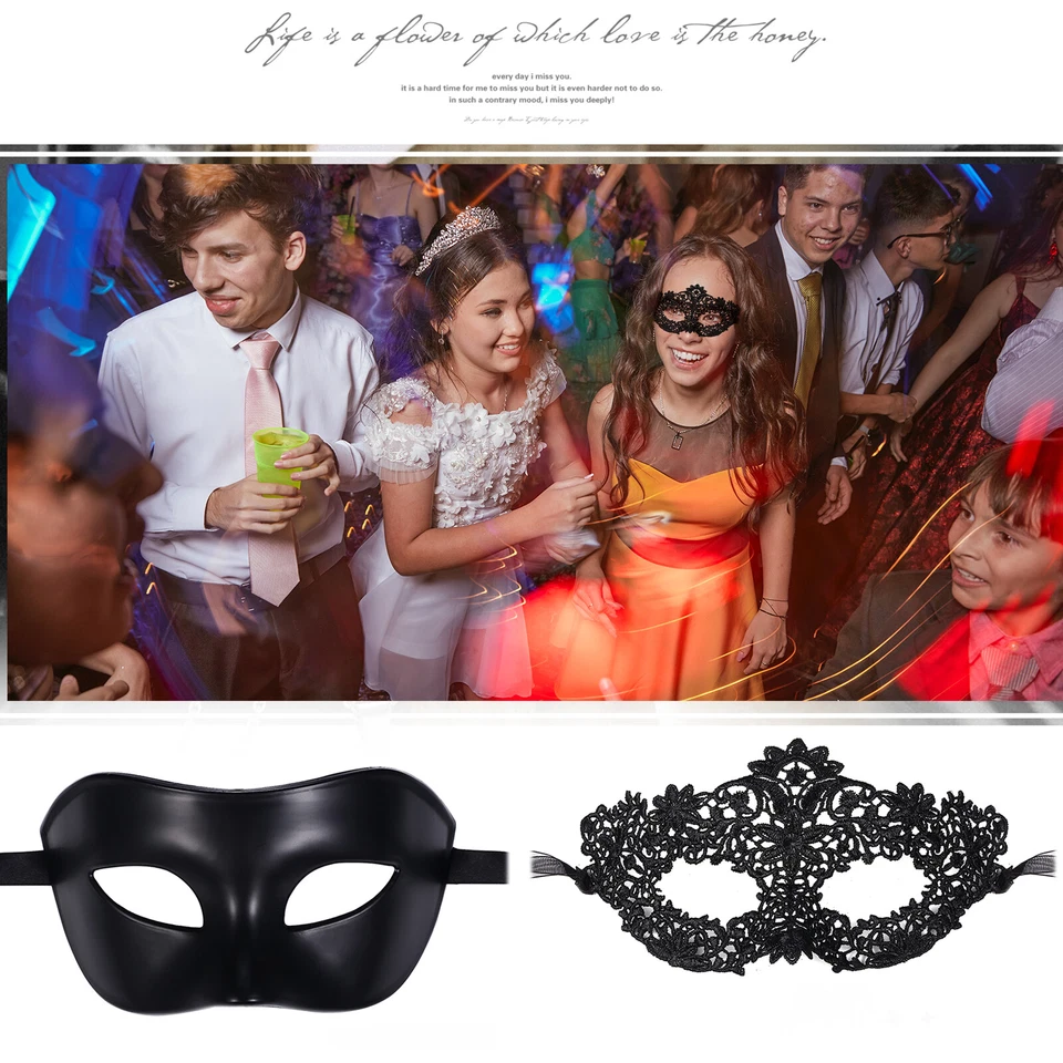 HOT Couple 2pcs Masquerade Masks Venetian Costume Ball Wedding Cosplay Party - Image 3 of 4