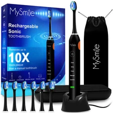MySmile Electric Toothbrush USB Rechargeable 6 Brush Heads 5 Cleaning Modes