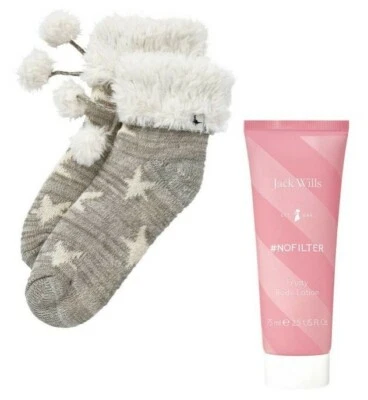 JACK WILLS ❤️ Grey Slipper Socks 4 - 8. Fruity Body Lotion GIFT SET Boxed ❤️ NEW