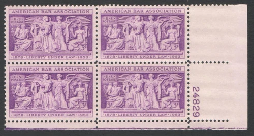 Vintage UnUsed US STAMPS Block 3 Cent American Bar Association 1878-1953 Liberty