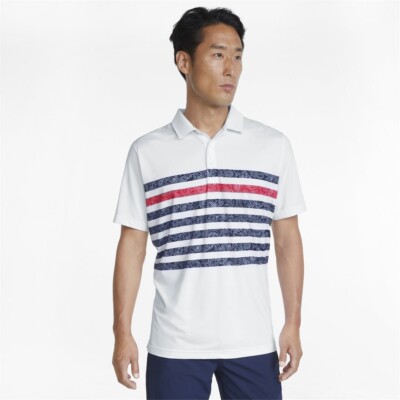 Size S- Puma Men's Volition Paisley Stripe Polo, White.