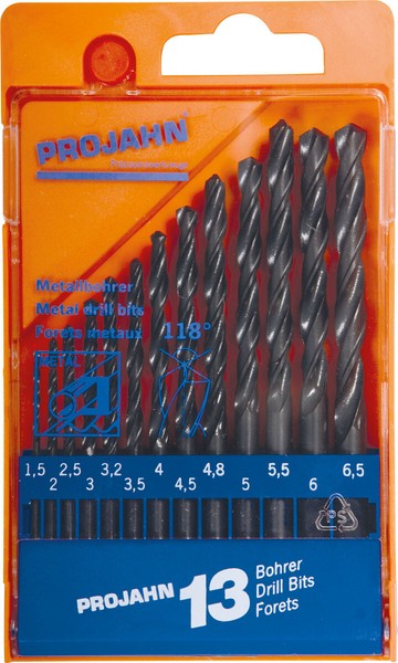 Projahn 13-Tlg. Spiralbohrer-Set Din 338 HSS-R Typ N Eco 1,5-6,5Mm 0,5 Steigend-image
