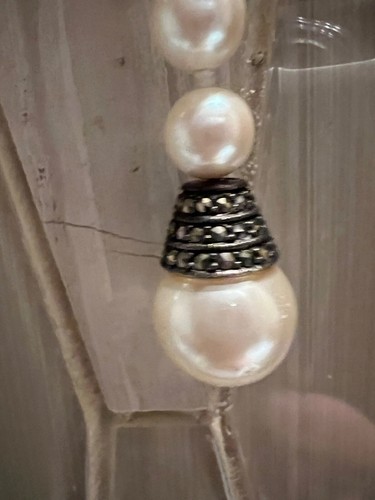 Judith Jack Sterling Silver Pearls Marcasite Necklace - Picture 6 of 8
