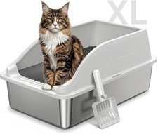 Extra Large Stainless Steel Cat Litter Box Odor Free XL Metal Pan Light Grey